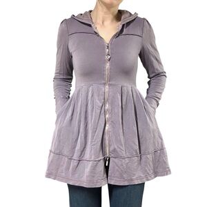 Green Dragon | Purple Stretchy Full Zip Boho Lagenlook Babydoll Hoodie